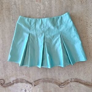 ViCOLO Italy Icey Teal  Pleated Pleather Schoolgirl Mini Skirt Statement Piece